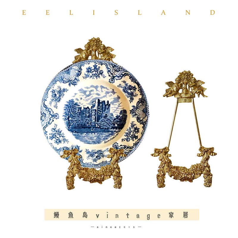 欧式复古黄铜蝴蝶结盘子杯子挂件盘架装饰架客厅家用美式创意摆件