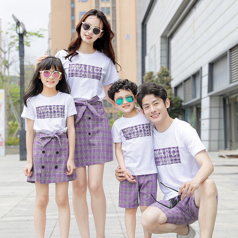 高端亲子装夏装2021新款潮母女装连衣裙一家三口四口母子洋气套装