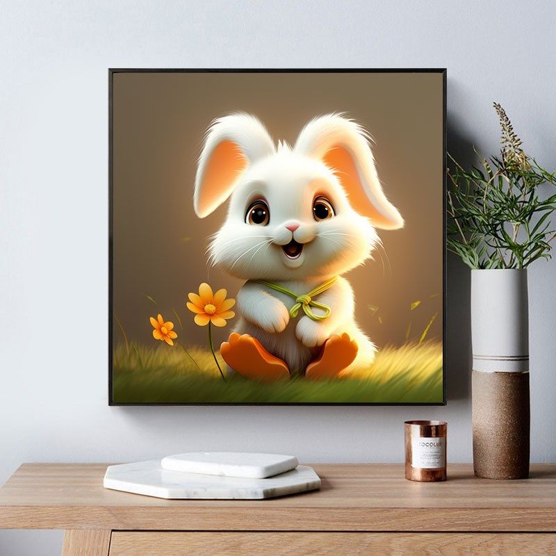 可爱温馨卡通生肖白色兔子儿童房间装饰画男女孩卧室床头挂画摆画,家居饰品,现代装饰画,淘宝优惠券,粉丝福利购,淘宝优惠卷