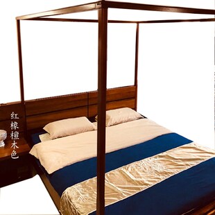 新中式美式橡木实木蚊帐架支架杆子木头架子床幔蚊帐杆床幔柱子