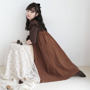 女童装春秋冬款中大童吊带背心长裙子公主连衣裙背带儿童长袖套装