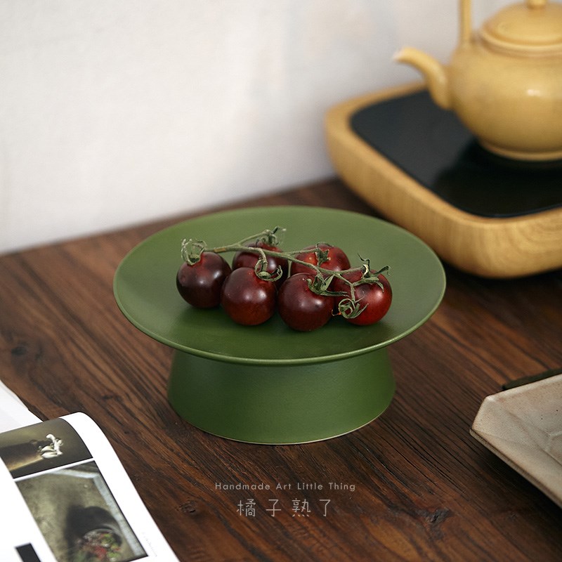 橘子熟了/茶桌复古水果盘 粗陶点心碟 中式禅意高脚盘 茶食糕点盘