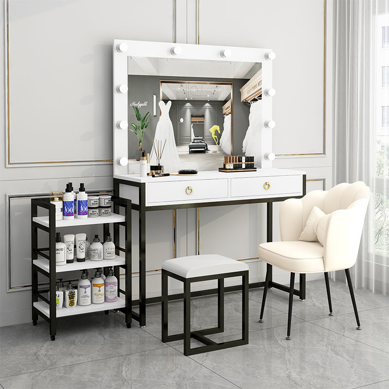 黑色化妆台影楼专用带灯彩妆婚纱店化妆师化妆桌镜子美容院梳妆台