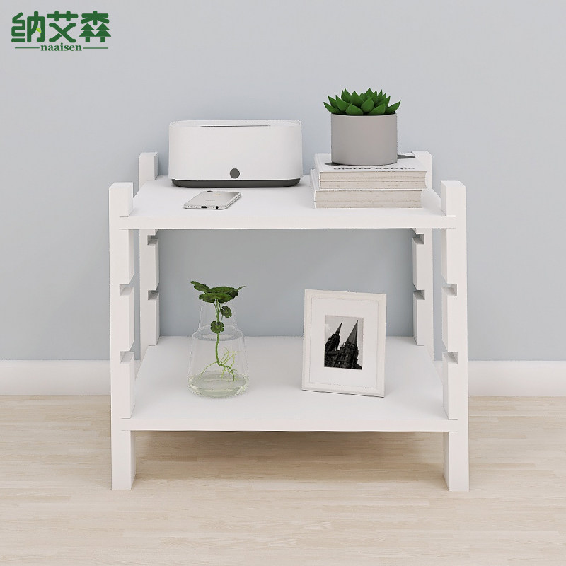 纳艾森 打印机桌子置物架桌面办公室文件架子实木 双层收纳桌上白