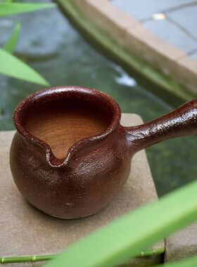 云南土陶罐粗陶公道杯茶海侧把全手工老岩泥松木烧自然落釉煮茶器