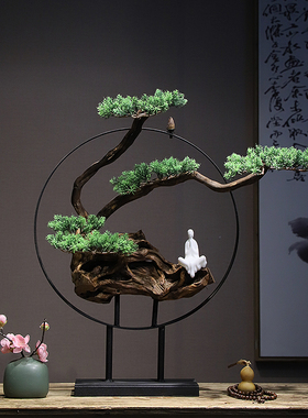 新中式禅意迎客松风化木枯木摆件 玄关茶室样板房装饰品软装酒店