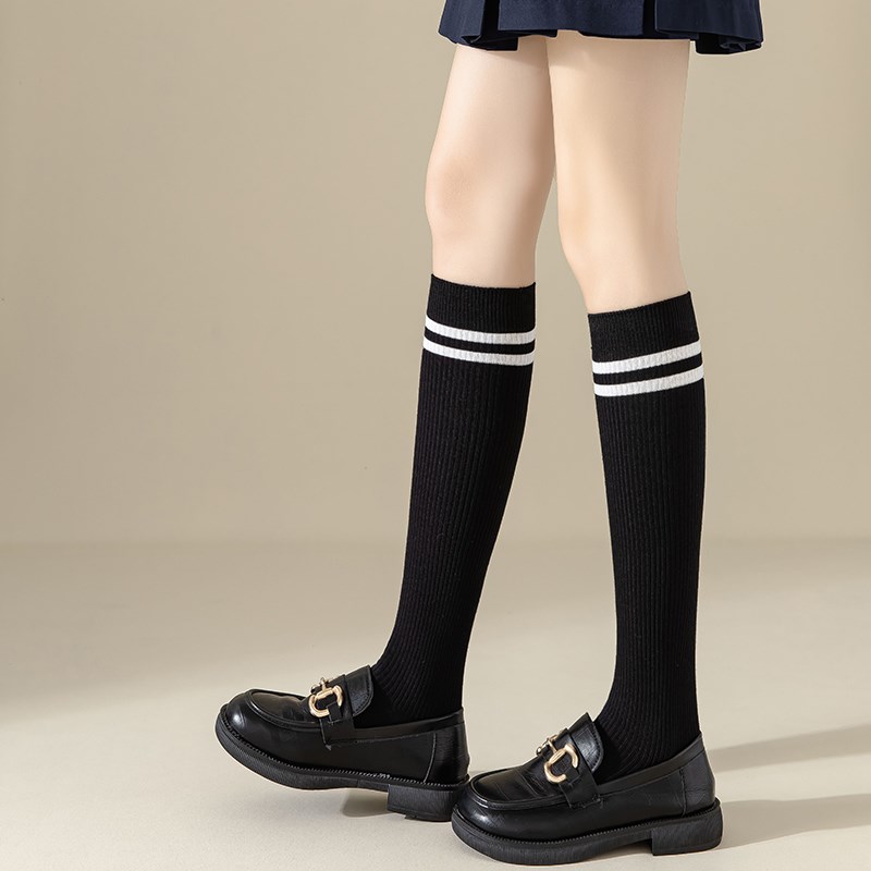 儿童打底裤袜纯棉春夏学院风袜子女童中筒袜外穿潮藏青长筒袜男童