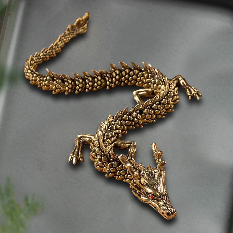 纯黄铜金龙招财摆件手把件绕手双龙戏珠桌面装饰品书柜玄关工艺品