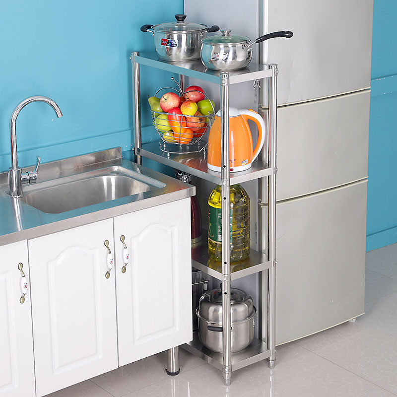 不锈钢厨房置物架25cm落地多层冰箱侧收纳夹缝缝隙30cm微波炉架子