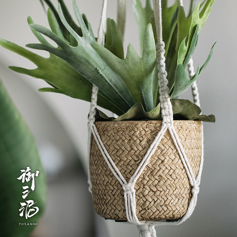 手工艺术棉绳麻绳吊篮网兜花篮壁挂垂吊花器花盆悬挂创意吊盆种花