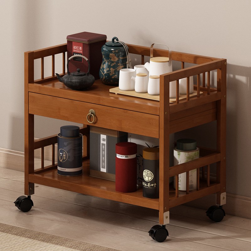 带轮可移动小推车家用实木茶几小户型沙发边几茶水架多功能置物架