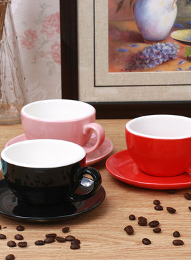 拉花咖啡杯 花式大口杯 咖啡杯套装连碟 专业比赛欧式拿铁杯 多色