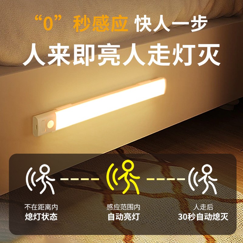 led灯条人来即亮充电式自动人体感应灯带无线自粘酒柜橱柜衣鞋柜