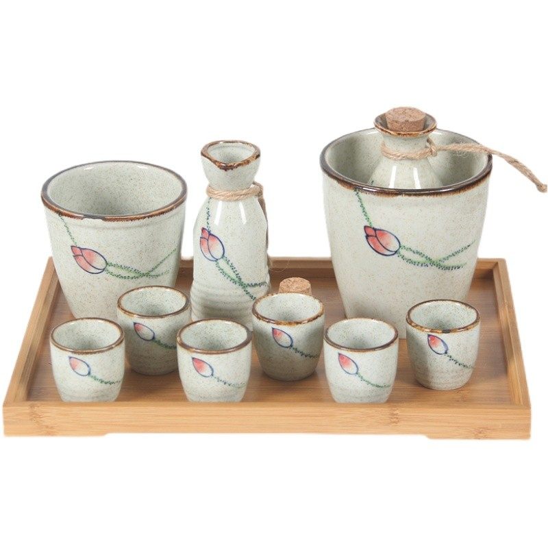 日式复古风清酒壶酒杯套装陶瓷家用分酒器白酒果酒壶烈酒杯带托盘