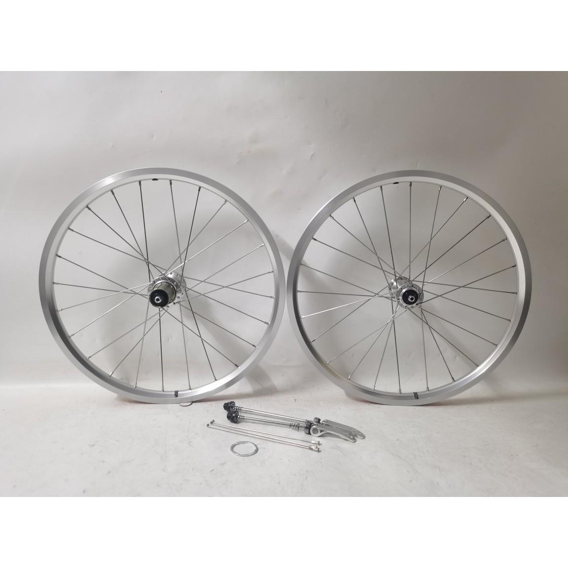 20寸406自行车轮组4培林11速铝合金亮银V刹100-130/24孔轮毂