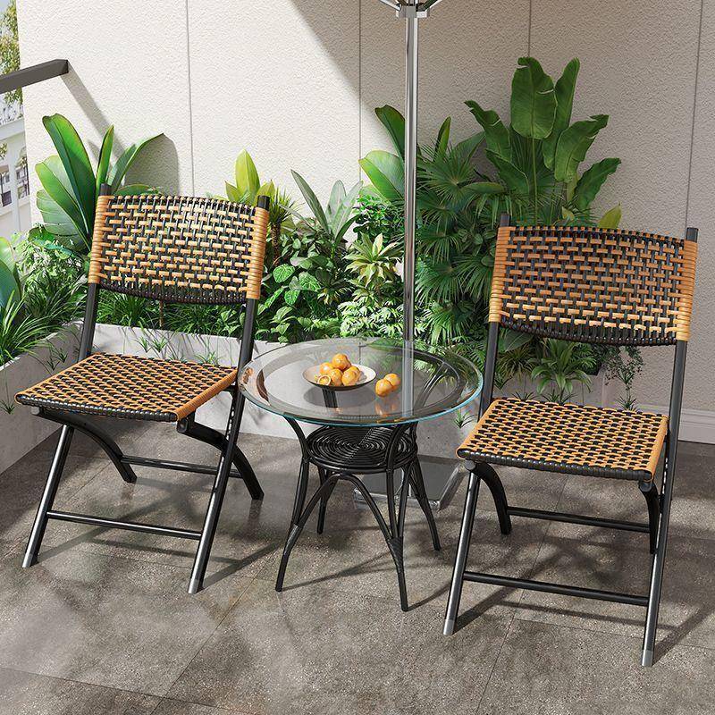 阳台折叠椅户外休闲藤椅塑料藤编靠背小椅子单人户外马扎凳子餐椅