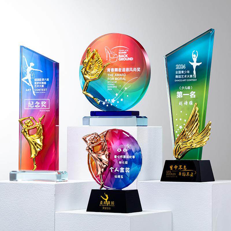 音符水晶舞蹈奖杯拉丁芭蕾广场舞奖杯钢琴音乐小天使跳舞比赛纪念