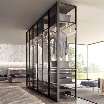 玻璃衣柜玻璃门衣DXD柜奢柜玻璃衣帽轻间铝衣卧室现门代简约收纳
