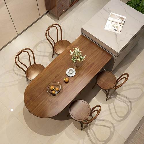 简约户现代实木岛台餐实桌木半圆NT大小型吃桌子餐饭厅靠墙饭桌