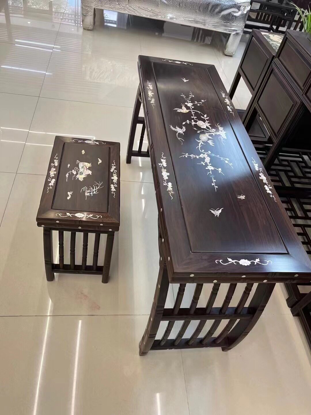 黑檀乌金木琴案琴桌琴台二件套清式明式家具