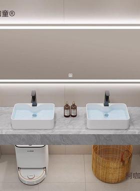 洗手池墙台上盆双盆宾馆挂式大理洗漱脸池盆FVA石柜组合公洗共麦