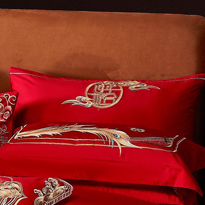 奢140s婚FOJ庆四件套大高红色婚房床上用品凤喜被龙套结婚六十件