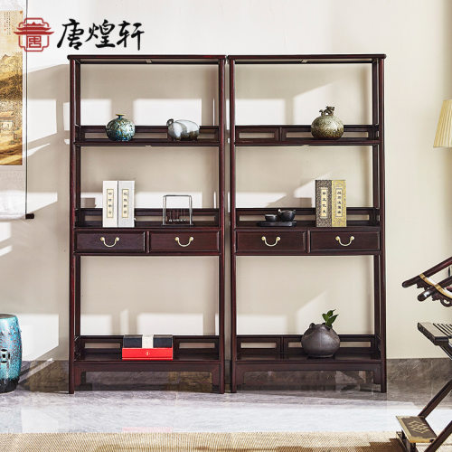 明式家具赞比亚血檀带抽书架落地组合中式实木仿古多层展示架书橱