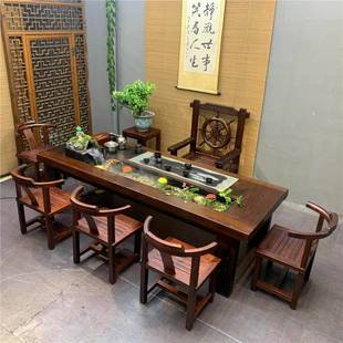 老船木茶桌椅组合循环流水养鱼茶台禅意家用新中式茶桌一体一整套