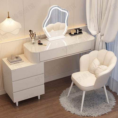 化油风梳妆台化妆带灯奶现代简约收纳桌柜床头柜ZMF妆台一体书桌
