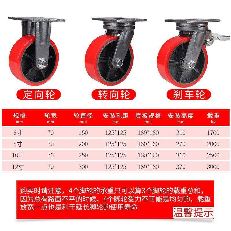 加重DE脚轮16150万向轮pu刹车轮重型吨8寸聚吨氨酯寸承重轮12寸1