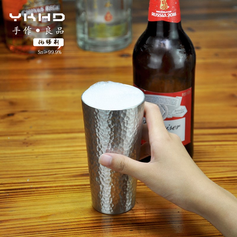 匠人制纯手工锤纹纯锡杯大容量啤酒杯日式酒具冷酒杯冷饮杯清酒杯
