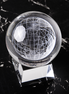 高档大小号水晶球地球摆件 内雕球生日礼物家居客厅办公室装饰品