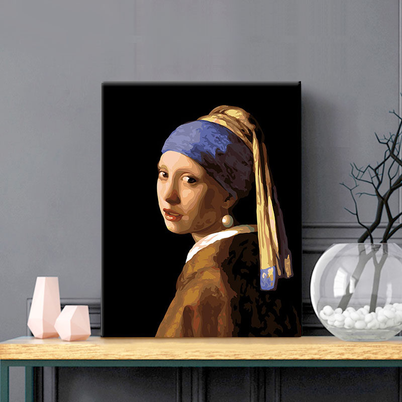 数字油画diy填色画手工油彩画人物手绘填充装饰画 戴珍珠耳环少女