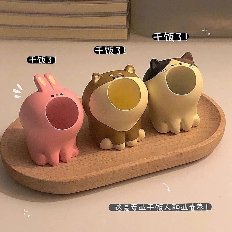 创意笔筒学生桌面办公室笔座笔架笔插儿童男女孩斜插式可爱摆件