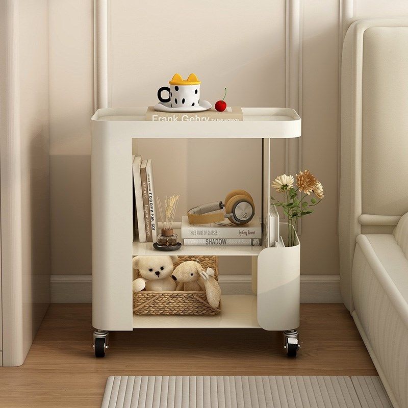 可移动奶油风边几家用客厅铁艺带轮推车茶几置物架沙发边柜高级感,住宅家具,移动边几/推车,淘宝优惠券,粉丝福利购,淘宝优惠卷