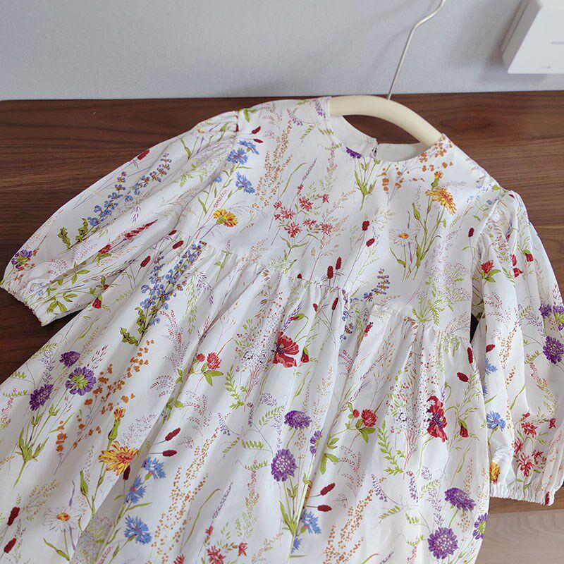 窗前花开 40支纯棉 女童春季碎花公主裙 浪漫泡泡长袖碎花连衣裙