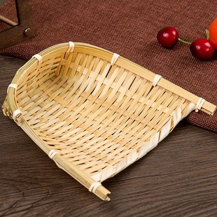 竹编筐小簸箕筲箕撮箕托盘手工迷你藤编装 饰篮子炸物点心创意餐具