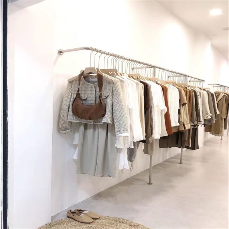服装店上墙壁挂展示架侧挂陈列货架男女童装墙上挂衣架银色不锈钢