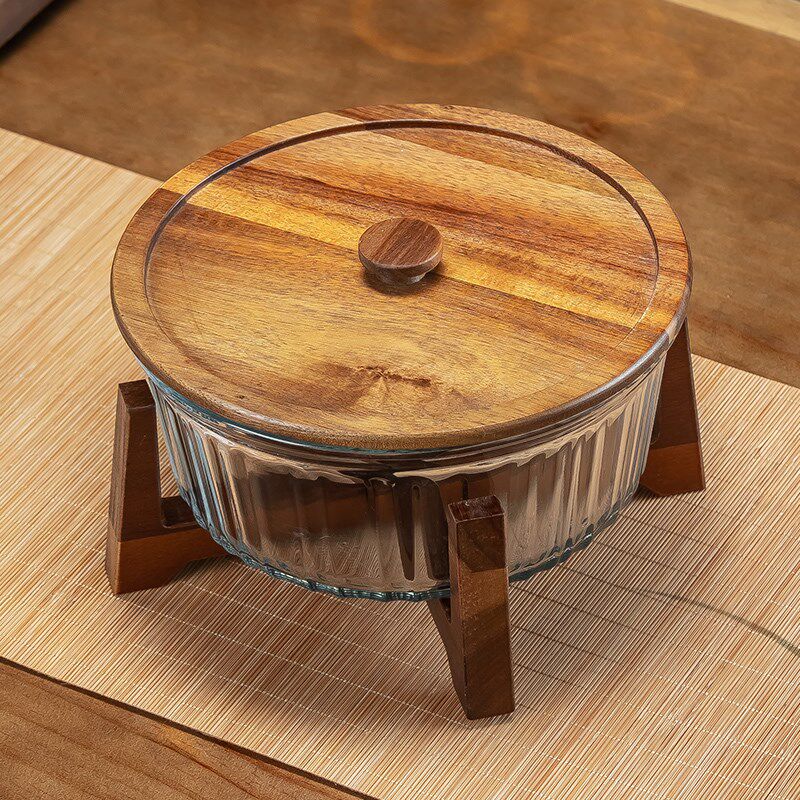 高级感中式高脚玻璃水果盘家用客厅茶几摆件干果盒糖果零食坚果盘