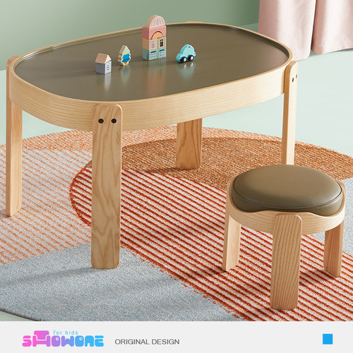 showone儿童积木桌幼儿园宝宝游戏桌椅玩具桌子实木小书桌多功能