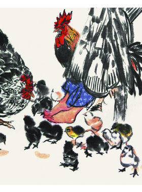 荣宝斋木版水印 国画 客厅装饰壁画 黄胄 育雏 93*55cm 画片