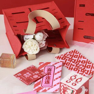 喜字手提袋结婚伴手礼女伴娘盒子空盒喜糖盒礼盒帆布包包礼品袋子