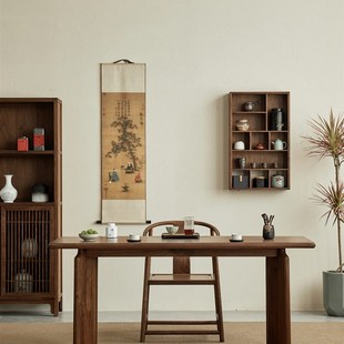 叙木黑胡桃木杯架博古架多宝格墙上置物架茶室茶具架展示架摆件架