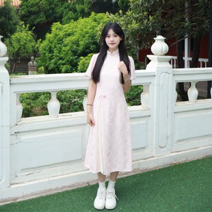 微笑向暖 少女新中式改良版年轻款连衣裙日常夏季小个子短袖旗袍
