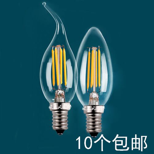 钨丝灯拉尾泡尖泡E14头LED灯丝灯泡2瓦4瓦6瓦25瓦40瓦230v暖黄光