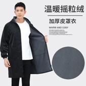 长袖 皮革加绒罩衣男款 工作服防水防油成人厨房家用秋冬新款 PU围裙