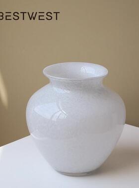 新中式质玻瓶摆件白色轻奢玉高级感客HD2501厅插花器璃皿桌面艺术