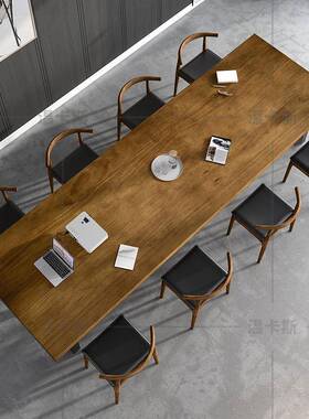 新中式公桌实木办会54757长条桌用职员大型培训商桌子多人大板会