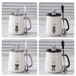 马克杯带盖勺陶瓷杯子女家用情侣水杯办公室咖啡杯男生茶杯高颜值