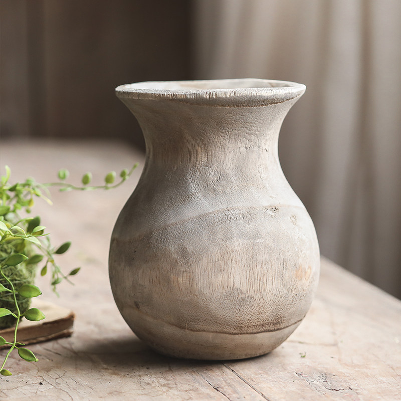 原木风圆肚花瓶手工泡桐木实木侘寂风摆件民宿装饰品复古木制摆设,家居饰品,花瓶,淘宝优惠券,粉丝福利购,淘宝优惠卷